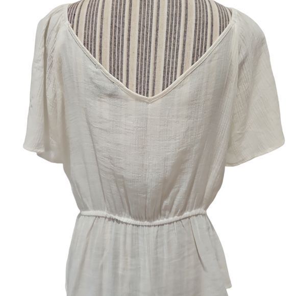 OLM Women Off/On Shoulder Button down Peplum Blouse Semi sheer Size L - Picture 7 of 13